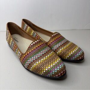 Trotters Liz Luggage Print Multicolor Woven Flats Size 10 Loafers Shoes Leather